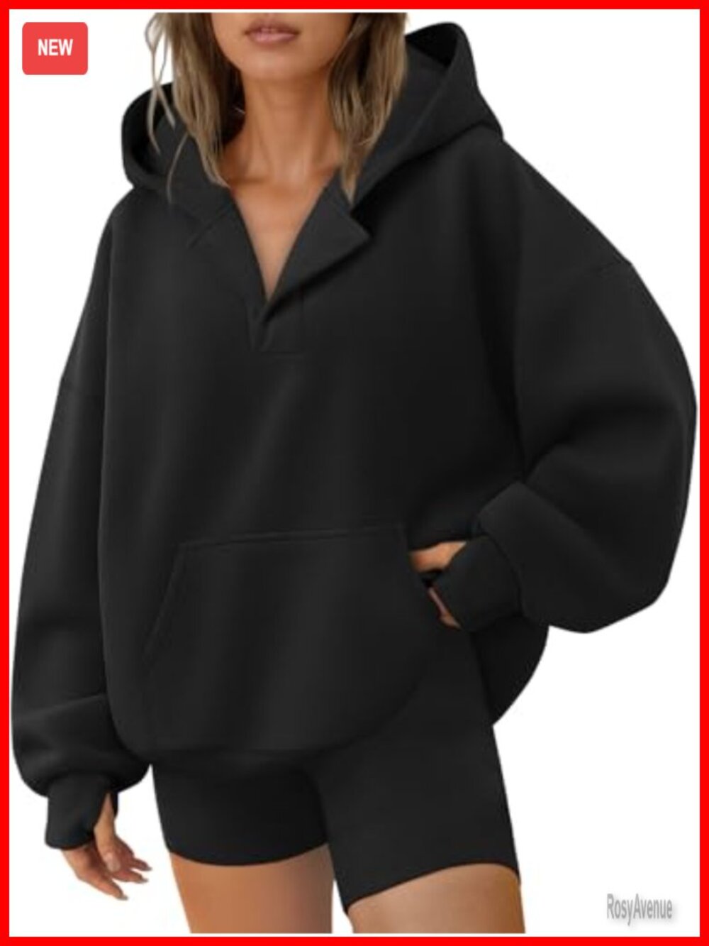Oversized V Neck Hoodie Sweatshirt Cotton Polyester Pullover